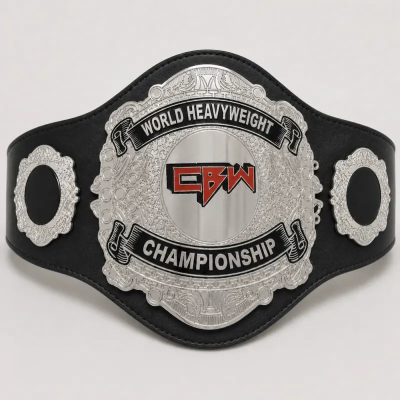 Heritage Crest Wrestling Championship Belt front showcase with large ornate centre plate and two matching side plates.