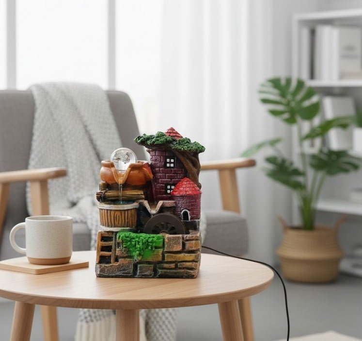 Mini Village Water Fountain with LED Light